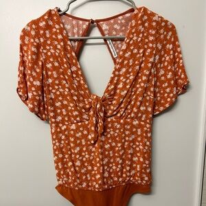 Abercrombie & Fitch Orange Floral Bodysuit